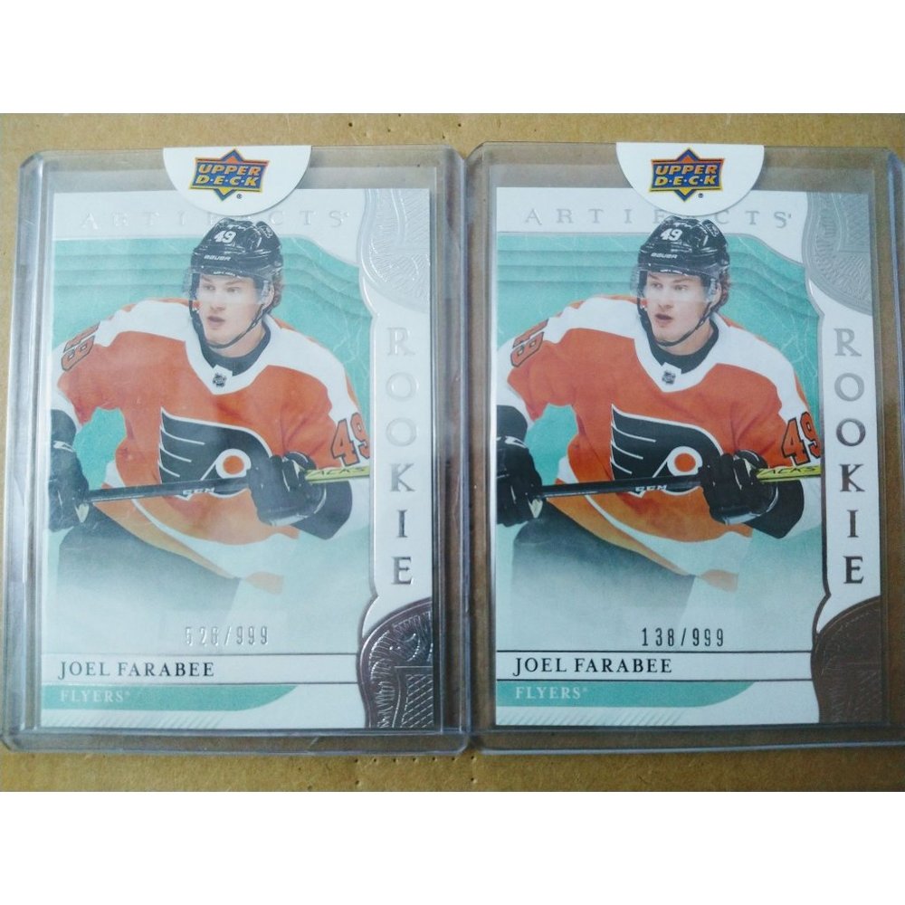 Lot Of (2) 2019-20 Artifacts RED202 Joel Farabee RC /999 Philadelphia Flyers